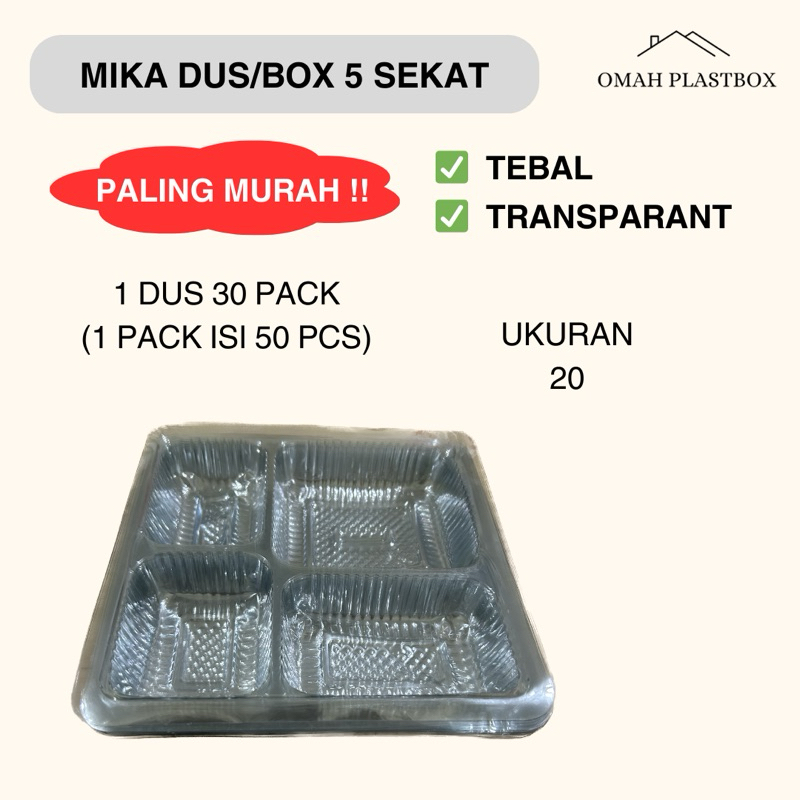 Mika Dus/Box Makanan Catering 5 Sekat 50 Pcs Ukuran 20