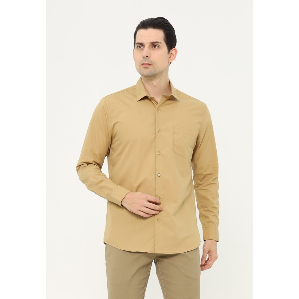 MAGINOT Kemeja Pria Basic Polos Panjang KHAKY