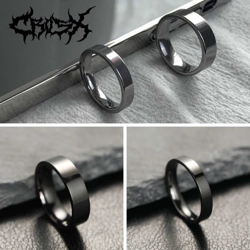 BLACK RING SILVER RING / CINCIN HITAM SILVER POLOS CINCIN 4MM 6MM COUPLE RING CINCIN COUPLE KOREAN