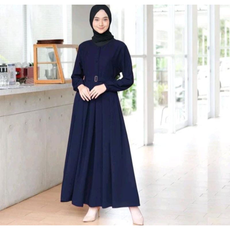 BAJU GAMIS HITAM POLOS FULL KANCING DEPAN SAMPAI BAWAH REMAJA MOCREPE MOSCREPE MOCREP WANITA