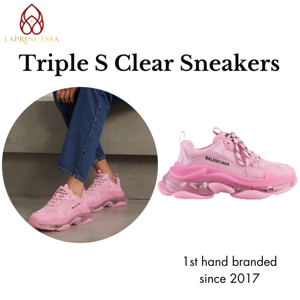 Sepatu Sneakers Wanita BL CG Triple S Clear / Sepatu Casual Olahraga Wanita Bal3nc14g4 Pink Triple S / Sneakers Wanita Branded Import Free Box