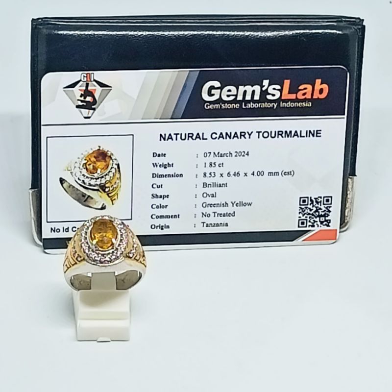 Cincin Batu Natural Canary Tourmaline + Memo