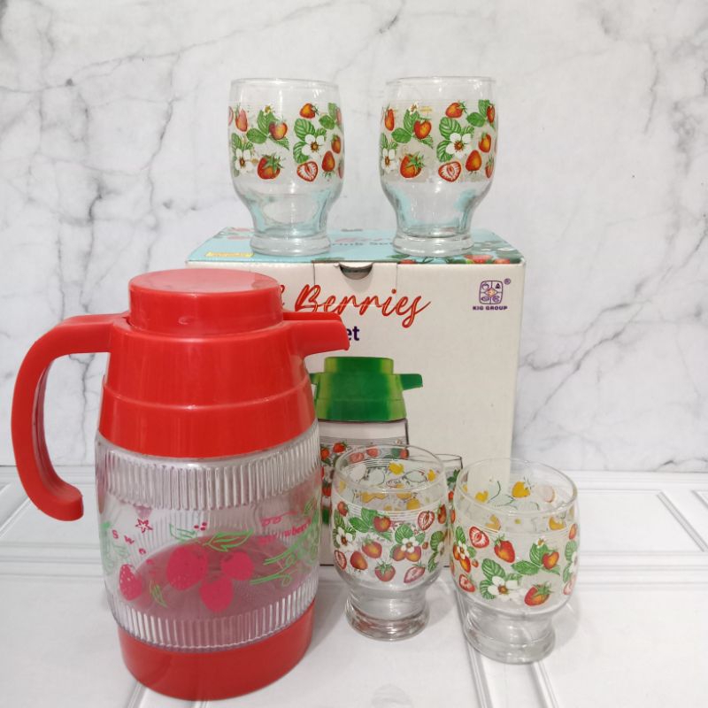 DRINK SET- DS WPT1 - 35 RED/ DRINK SET RED BERRIES 5PCS/ PITCHER SET MOTIF STRAWBERRY