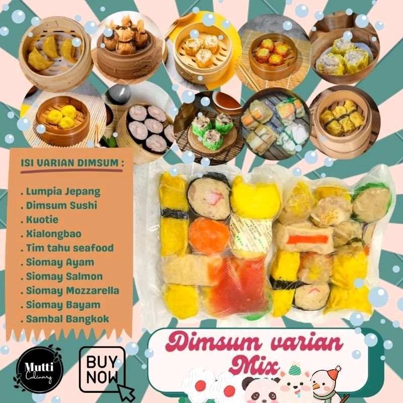 

Dimsum Homemade Frozen varian mix isi 10 Siomay Ayam Bayam Salmon Mozzarella Moneybag XiaLongBao Lumpia Nori jepang