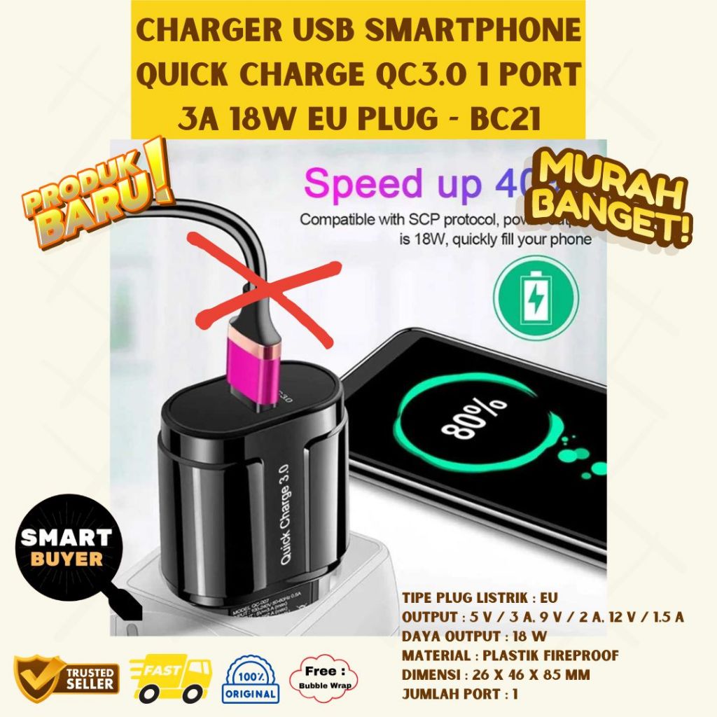 SS OLAF 3A 18W USB Charger Quick Charge QC 3.0 1 Port QC3 QC3.0 Berkualitas