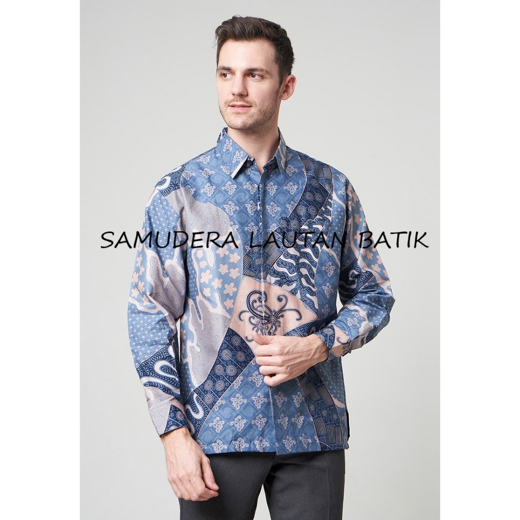 Kemeja Batik Pria Couple Ayah Anak Warna Biru Denim, Batik Pria Warna Biru Denim, Batik Anak Laki la