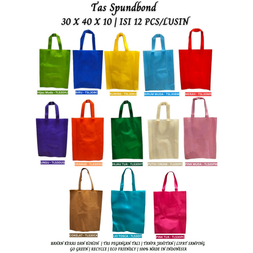 

Tas Spunbond Tas Kain Goodie Bag 30x40x10 (Tls30-Isi 12 Pcs)