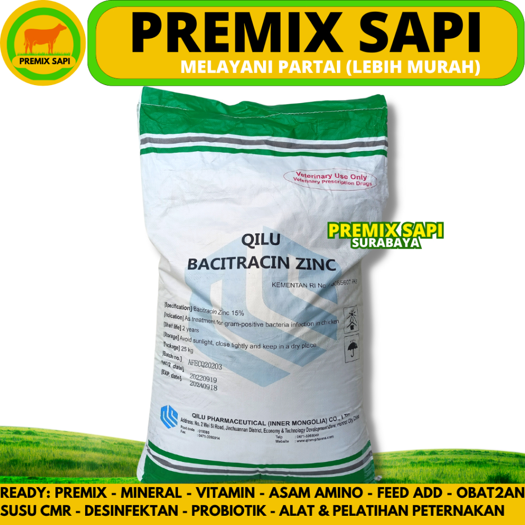 QILU BACITRACIN ZINC 15% 1 KG - AGP Ayam Broiler - ZINC BASITRACIN 15% 1KG  - Pemacu Pertumbuhan Aya