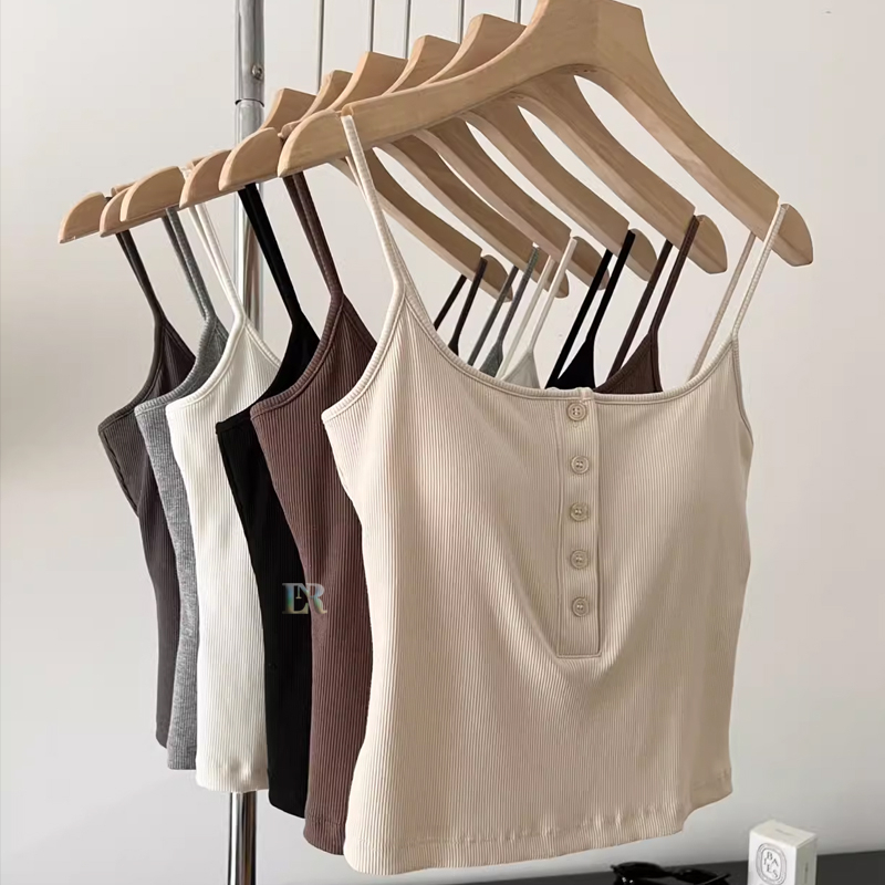 Tanktop Import Dengan Cup / Pad Bra Dalaman Untuk Wanita Remaja Dewasa Tank Top  Tali Kecil Spaghett