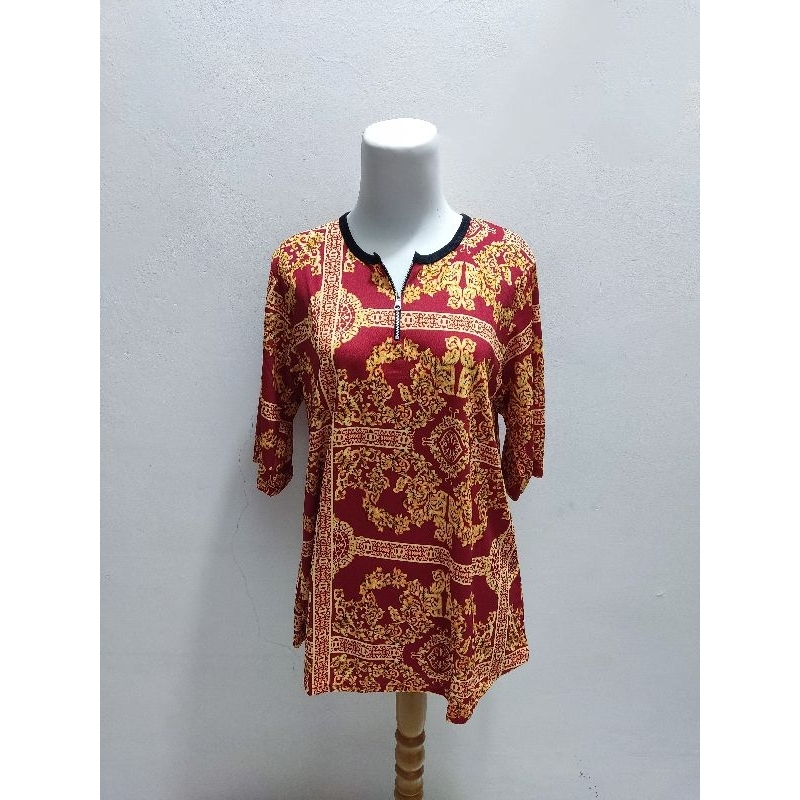 Baju Kaos Oversize Wanita Motif Bunga Daun Bahan Jersey Lengan Pendek