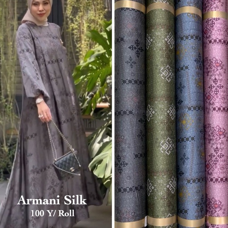 Termurah PROMO kain armani silk gradasi motif flower cantik  kain armani silk ombre brown  armani ecoprint  harga 5m