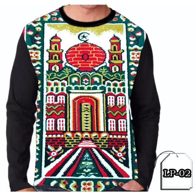 KAOS SAJADAH MASJID MERAH LENGAN PANJANG FULL PRINTING KAOS DEWASA GAMBAR MASJID 3D Premium
