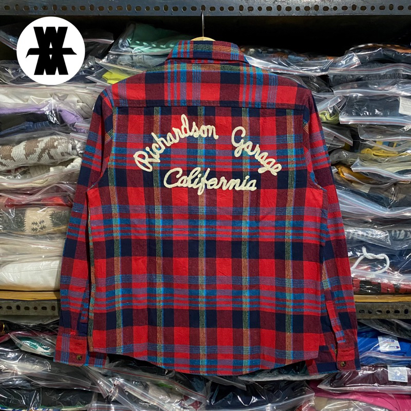 Shelty Master Made "Richardson Garage California" Plaid Flanel Shirt