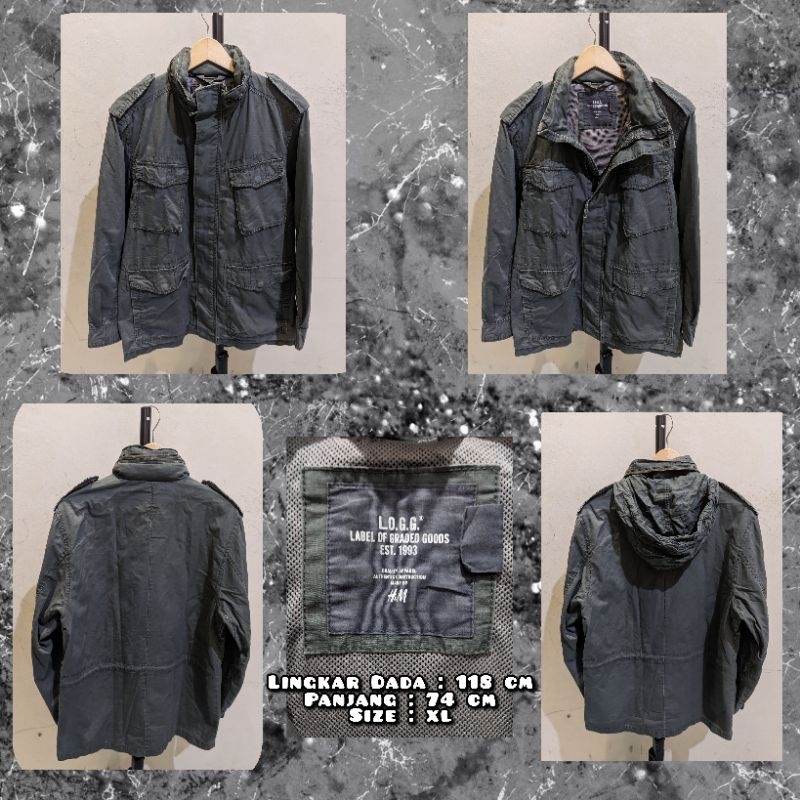 Jaket Parka M65 Warna Hijau Army Merk H&M Second Original.