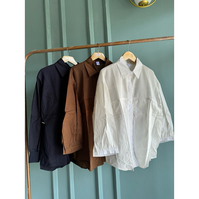 KEMEJA WANITA KOMBINASI RAJUT IMPORT BANGKOK PREMIUM