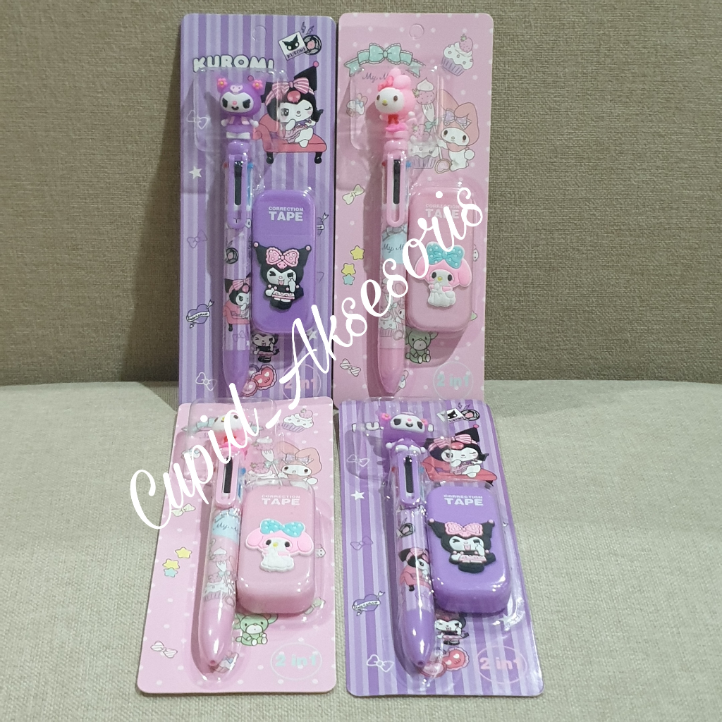 

2 IN 1 SET ALAT TULIS PULPEN 6 WARNA & TIP EX KUROMI MELODY