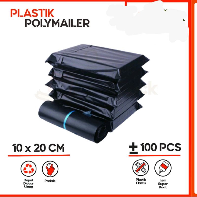 Plastik Polymailer Hitam LDPE [10x20] isi 100 - Bungkus Plastik Packing Online / PLASTIK POLYMAILER 