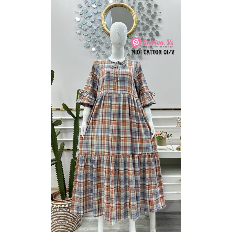 Sale Midi triset v neck lengan balon by salvina ys