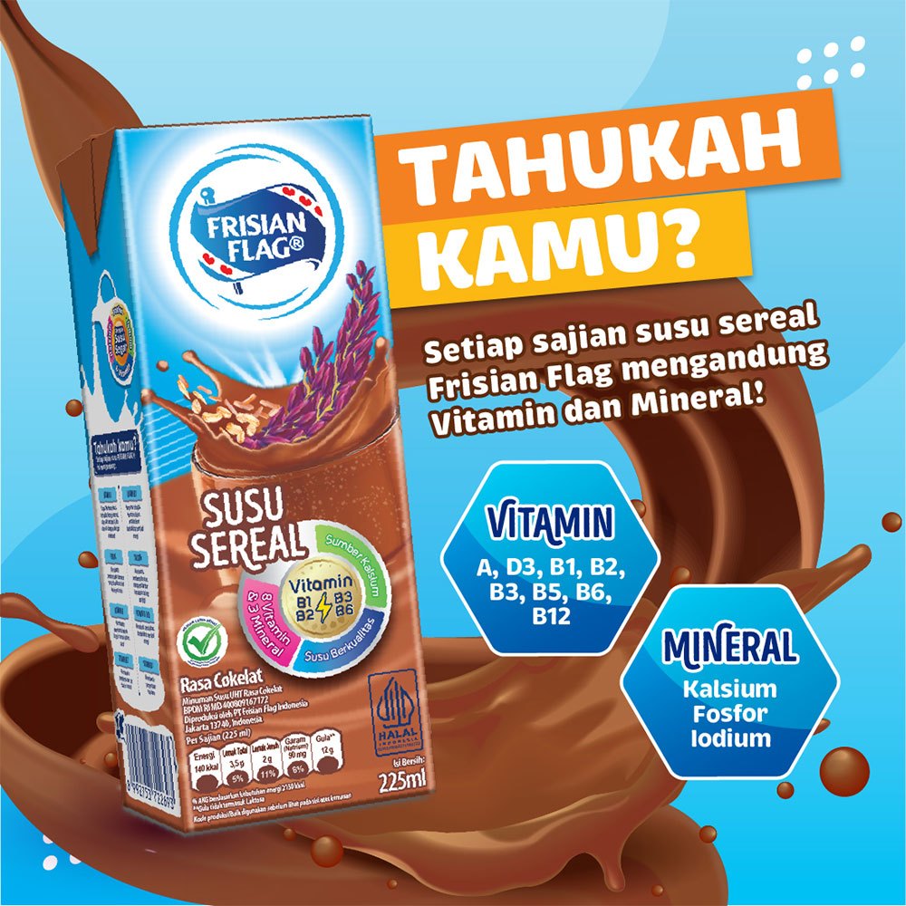 

frisian flag susu uht sereal cokelat 225ml - susu bendera uht cokelat