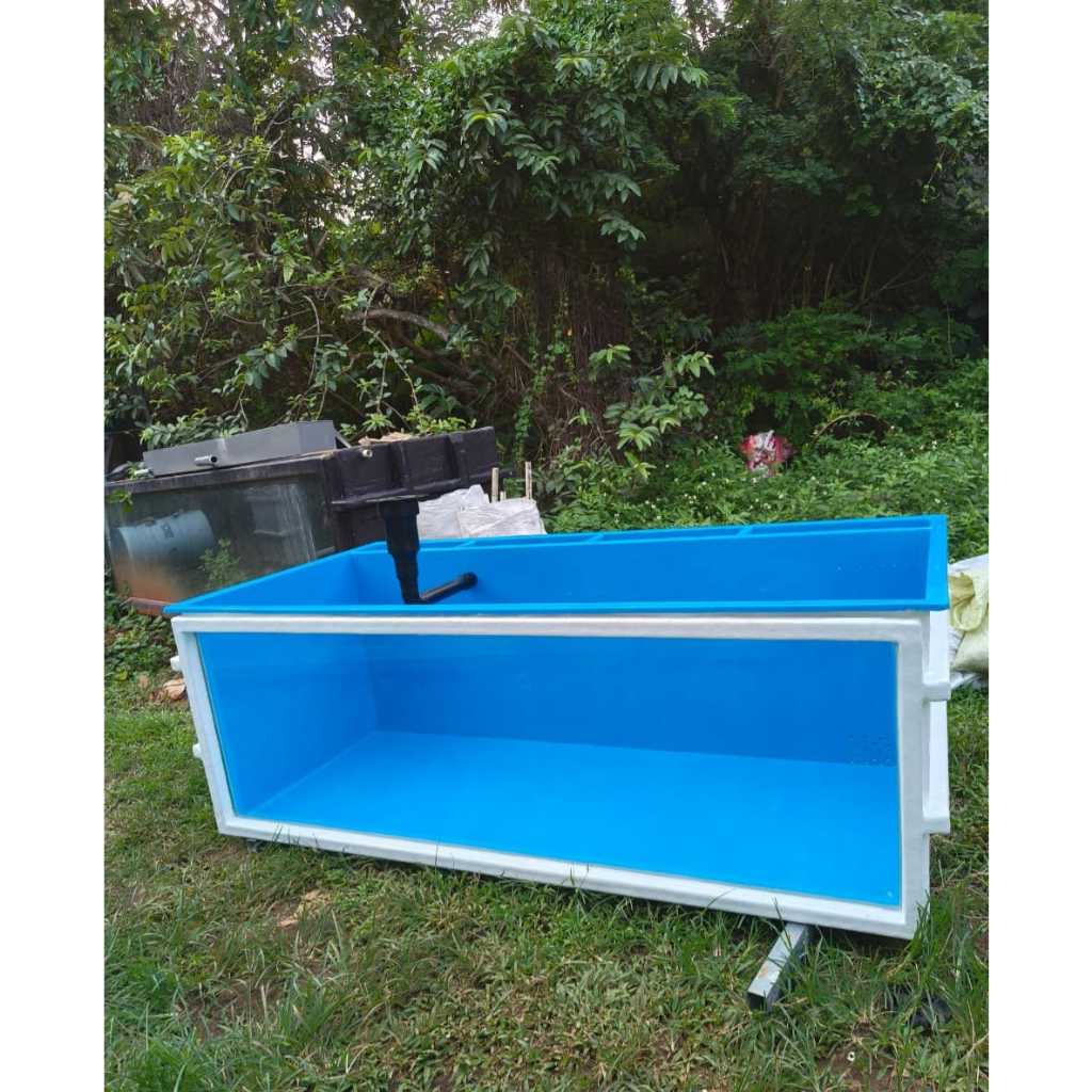 KOLAM FIBERGLASS IKAN 200X100X70 CM// AQUARIUM FIBERGLASS KOMBINASI KACA + FILTER BIRU-PUTIH BELAKAN