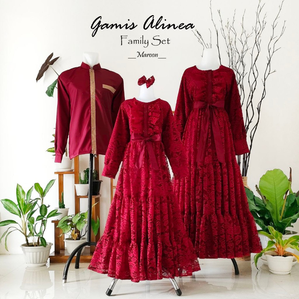 Gamis Alinea Sarimbit Keluarga Baju Gamis Syar'i Brokat Sofia Couple Keluarga Warna Maroon