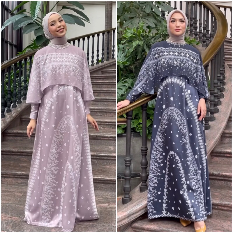 Siap Kirim - Crystalura Dress Rose Navy XL XXL by Vanilla Hijab Official Vanillahijabcatalog