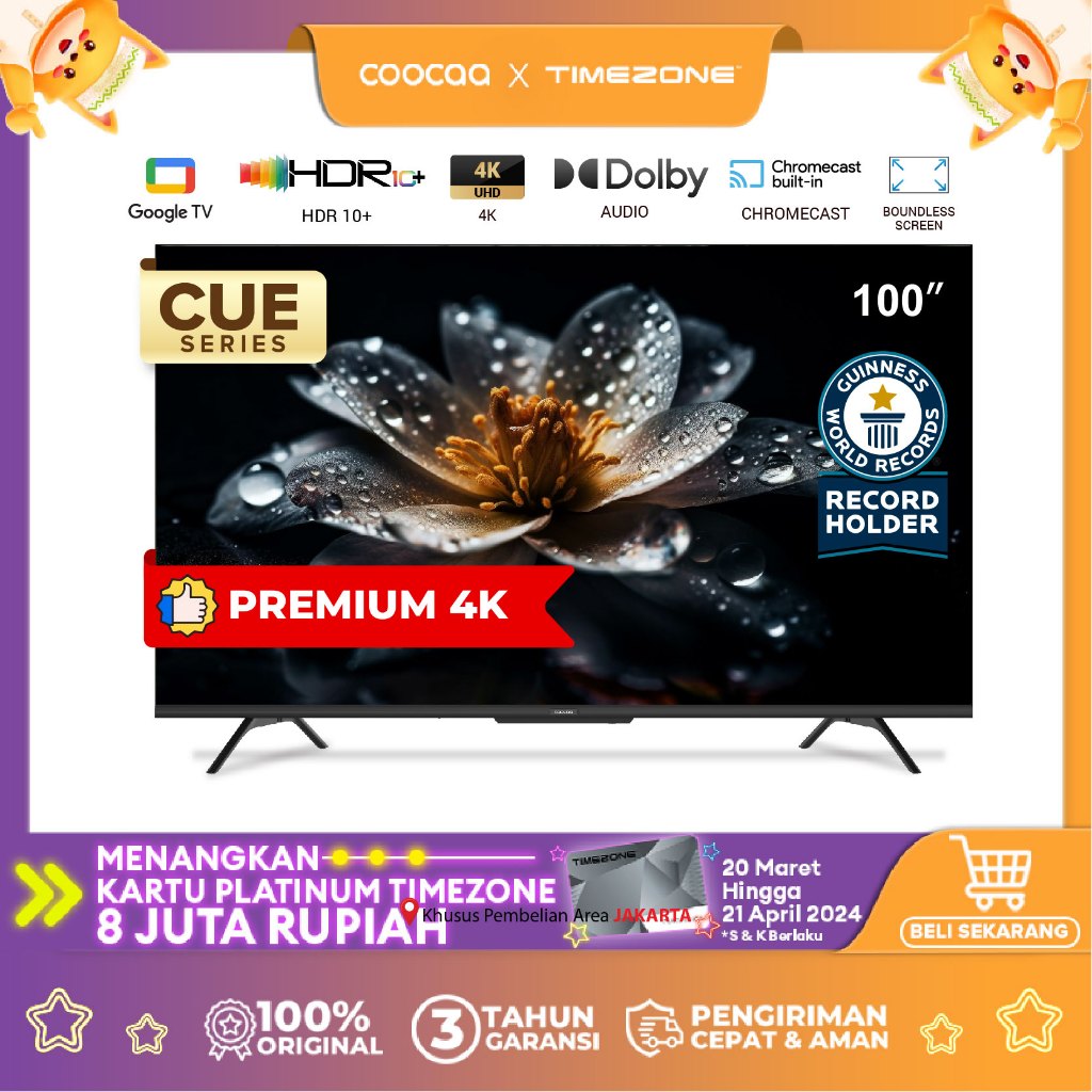 [NEW] [Google TV] COOCAA TV 100 inch - QLED- Smart TV - Digital TV - Netflix &amp; Youtube - Google Assistant - Dolby Audio - WIFI (Coocaa 100CUE8600)