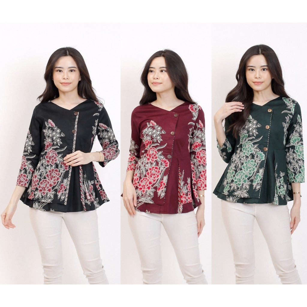 BAJU BLOUSE BATIK WANITA 184 BAJU BATIK HITAM HIJAU MERAH MAROON PREMIUM MODERN KANTOR PESTA ELEGAN 