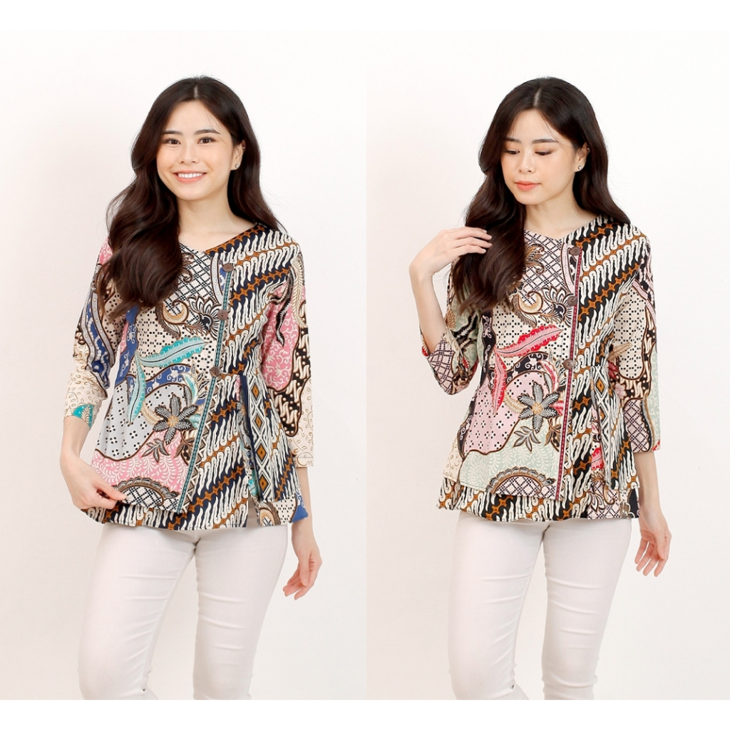 BAJU BLOUSE BATIK WANITA 184 PR BAJU BATIK MERAH PINK PREMIUM MODERN KERJA KANTOR PESTA KASUAL ELEGA