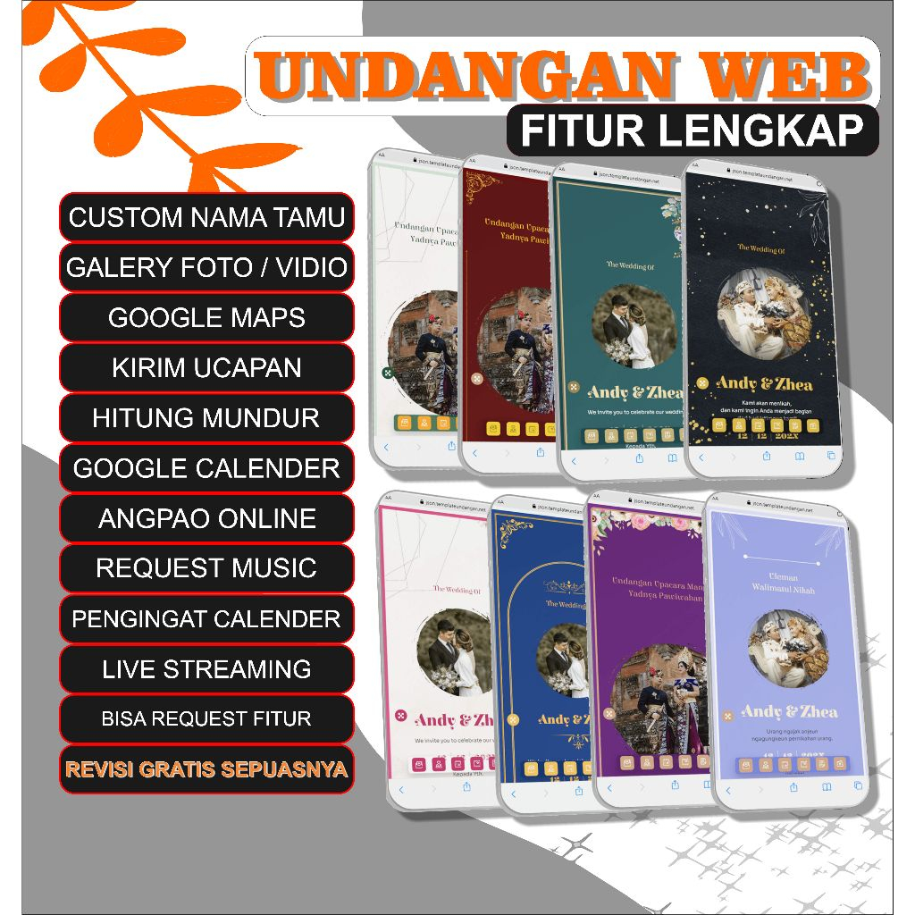 Undangan pernikahan digital website spesial mewah premium Tema Foto dan Tanpa Foto Undangan Online W