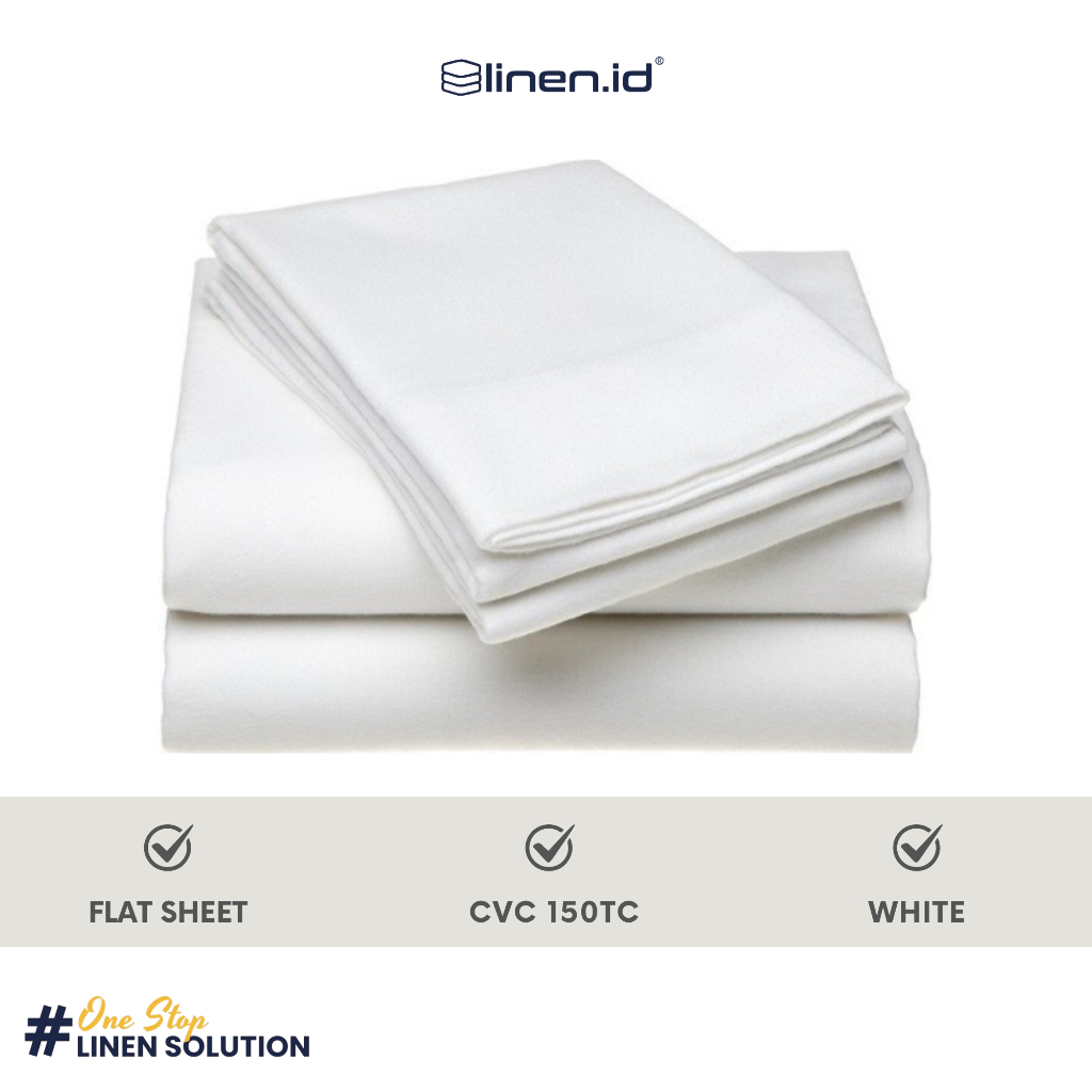 [Sprei Hotel] Flat Sheet Putih Polos CVC 150tc Tanpa Karet