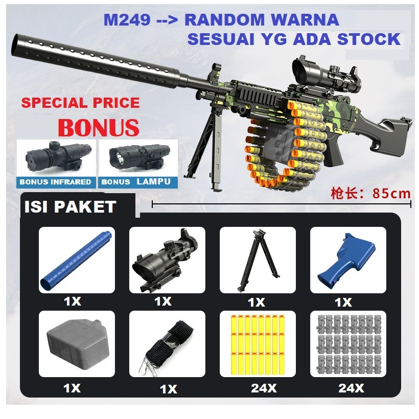 MODEL M249 MANUAL MAINAN ANAK / HANYA JUAL TEMPAT ISINYA SELONGSOR  NERF BUSA / MAINAN ANAK EDUKAASI