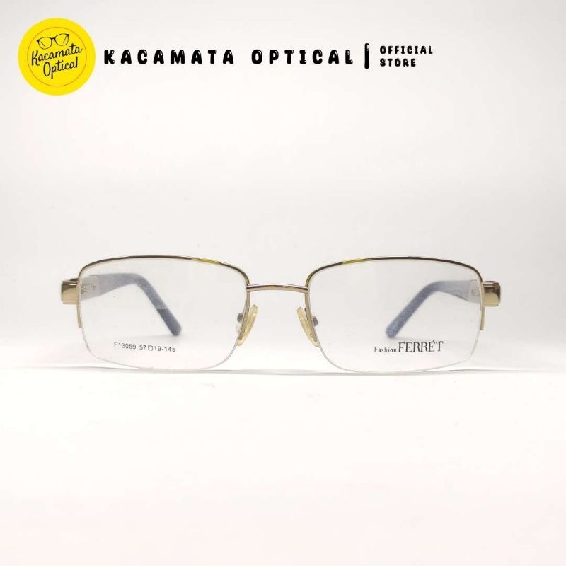 KACAMATA OPTICAL - Frame KMO13059 Half Frame Gold Hitam Besi Plastik