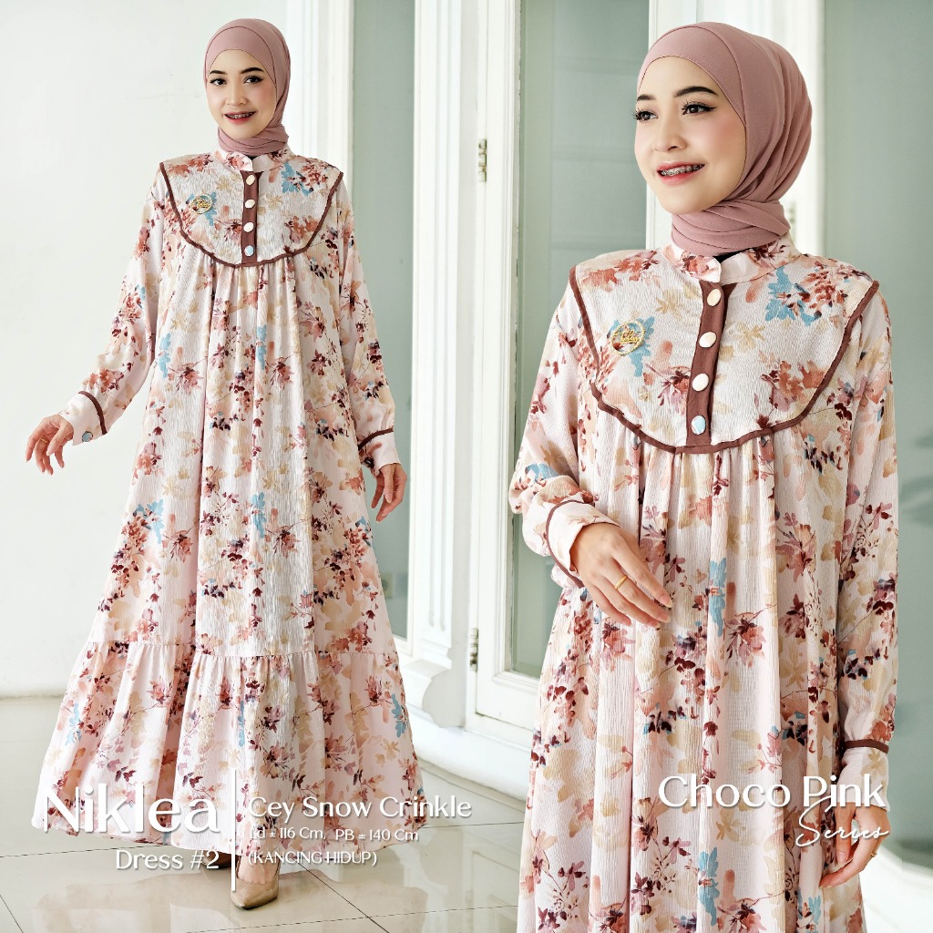 Niklea Dress Wanita Muslim Kelly Cringkle Motif Bunga