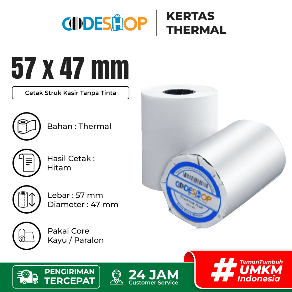 

Kertas Struk Thermal 57x47mm Hitam Coreless Mesin EDC