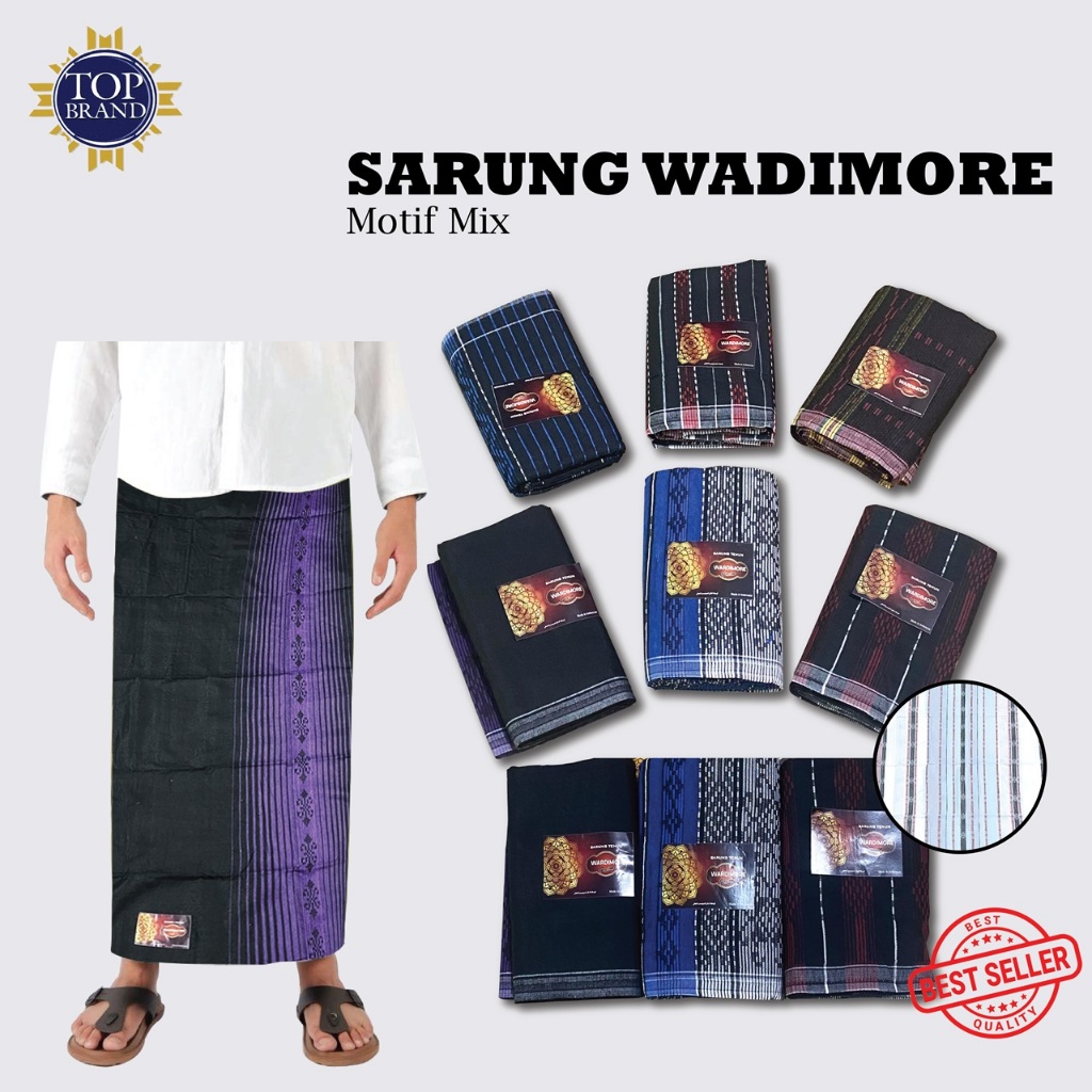 Sarung WADIMOR E Aneka Motif - Padang Horizon Horison Hitam Putih Polos - Tenun Songket Sholat Premi