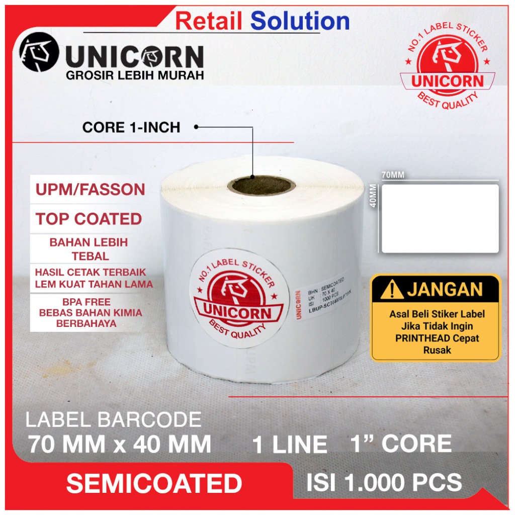 

Stiker Label Barcode Semicoat 70x40 mm / 70 x 40 mm / 70x40mm / 7x4 CM