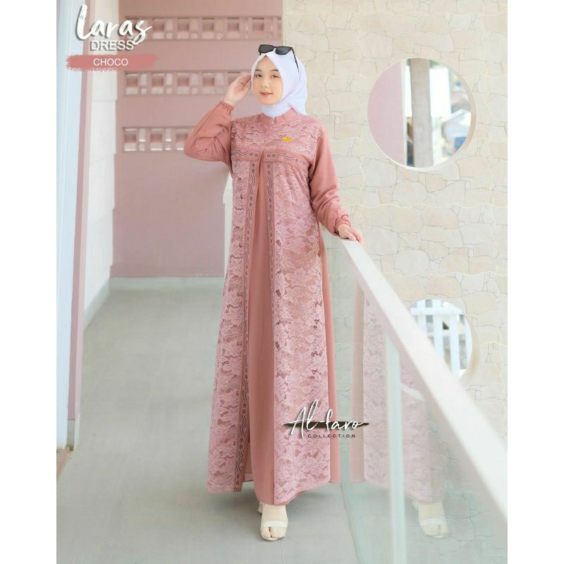 Laras Dress by aLfaro collection, gamis ceruty mix brukat, gamis terbaru