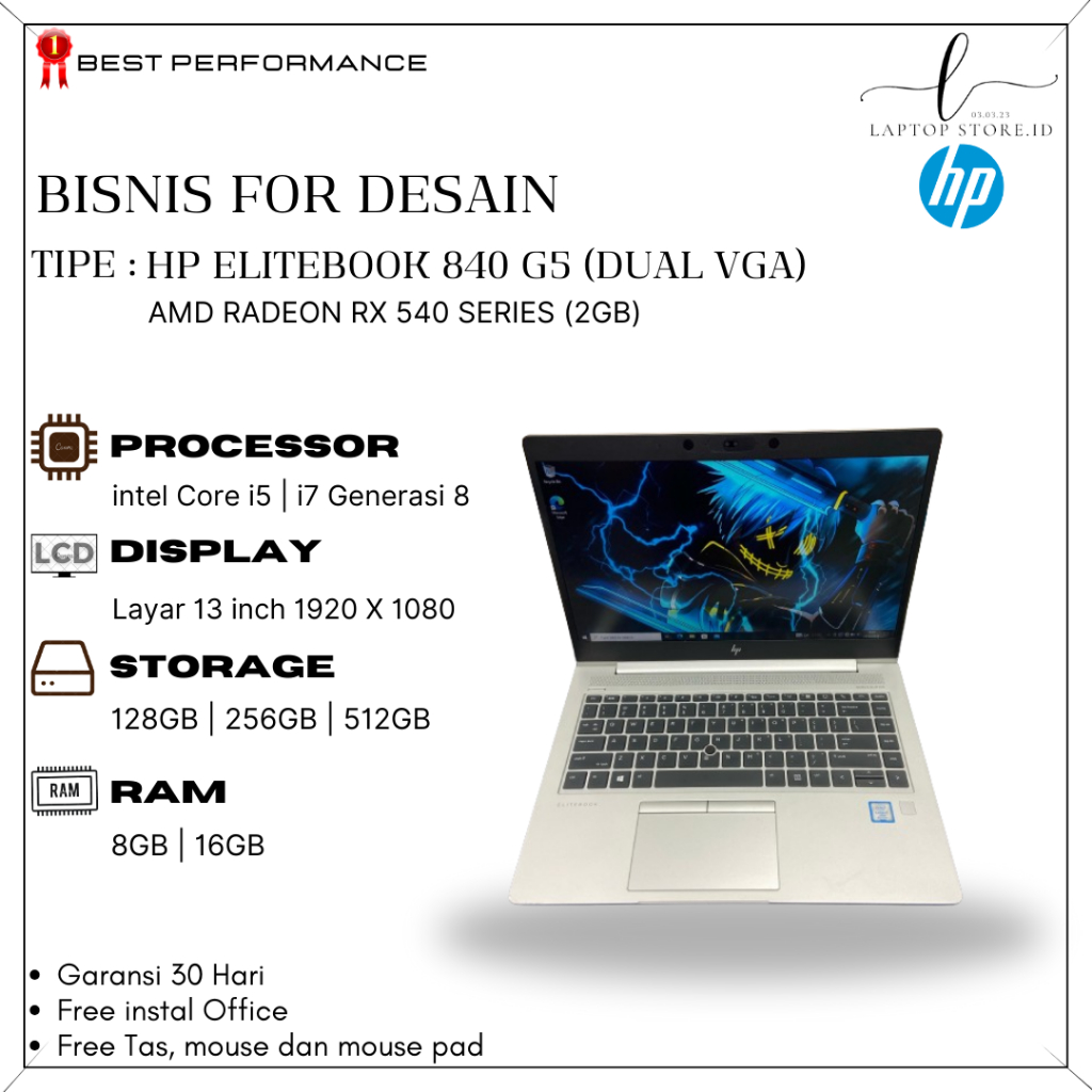 Hp Elitebook 840 G5 Core i5/i7 Generasi 8 | Dual VGA | For desain | Murah | Bergaransi