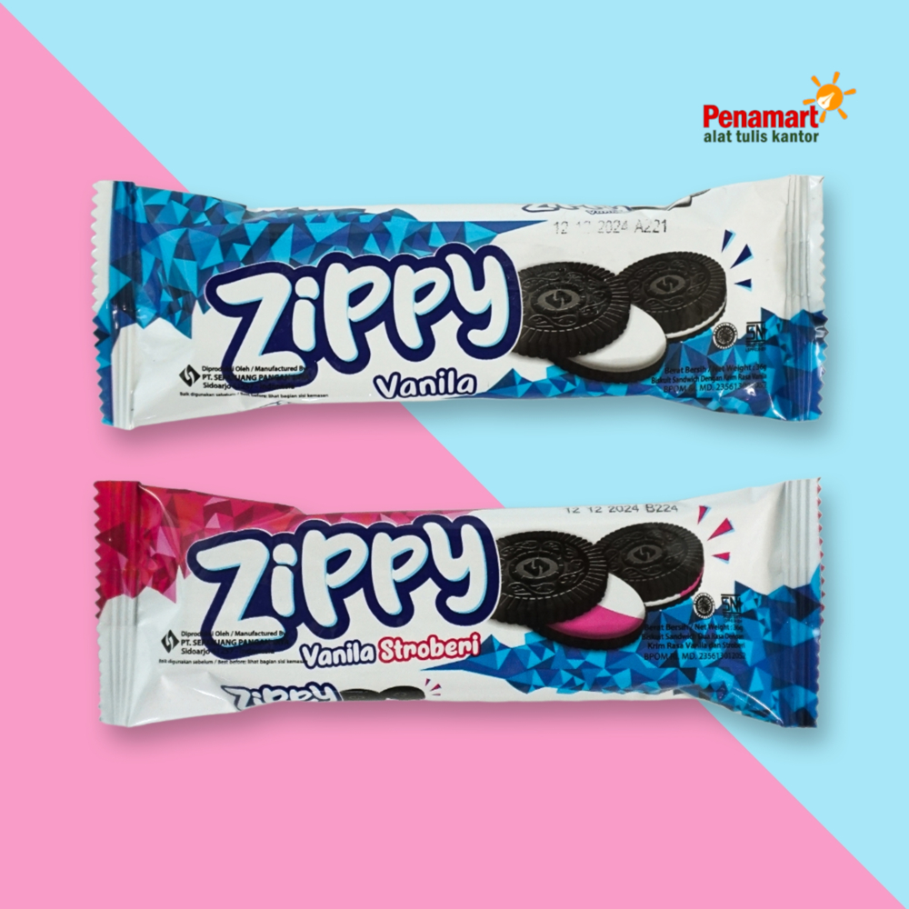 

Zippy Biskuit Isi Vanila dan Vanila Stoberi Pouch Snack (AH121, AH123)