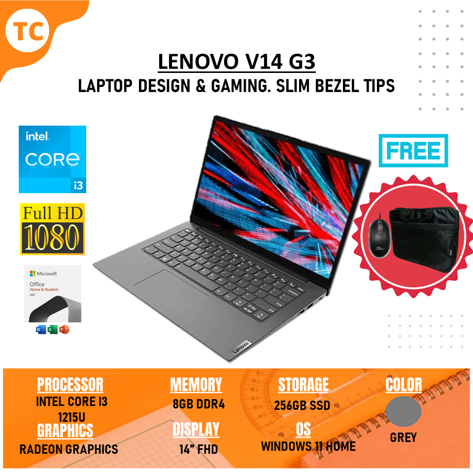 Laptop Baru Lenovo V14 G3 Core i3 1215U 8GB 256GB SSD FHD Windows 11 + Office Original