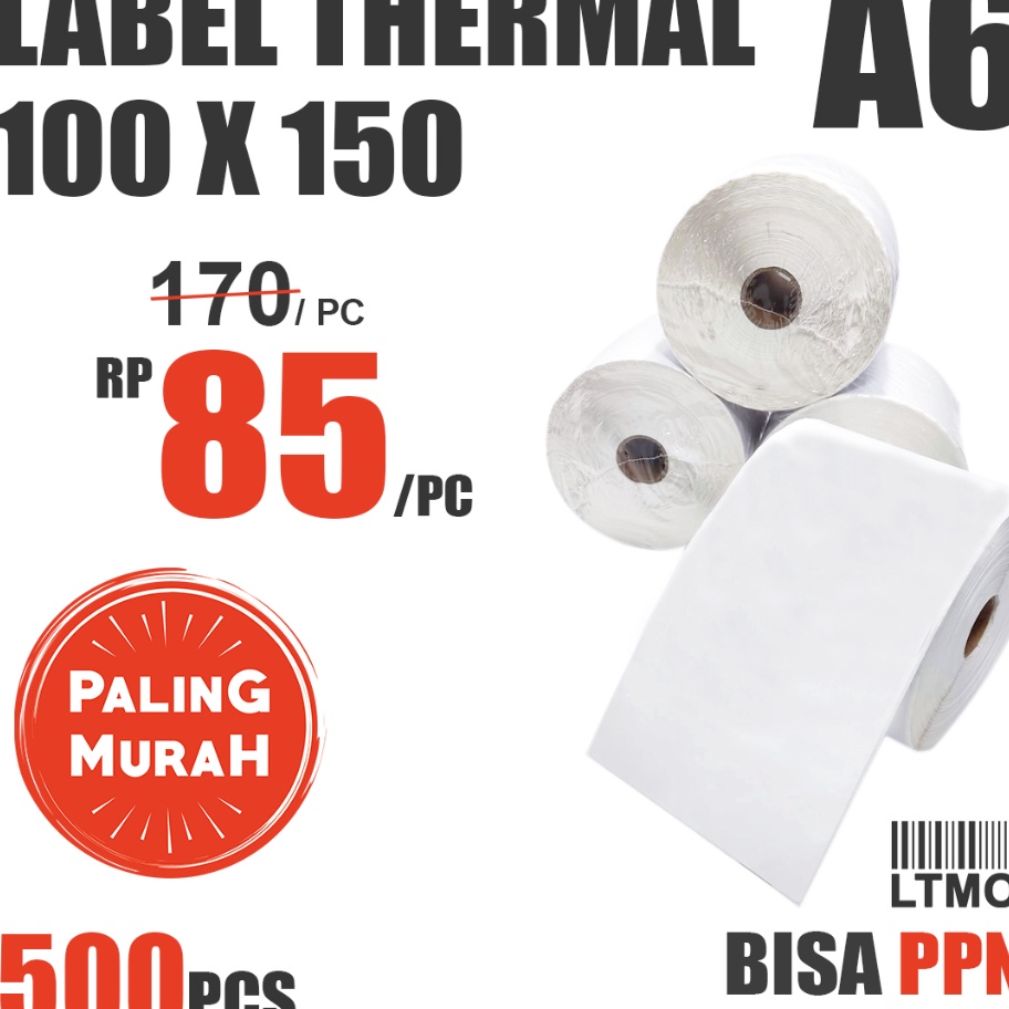 

Terlaku Label Barcode MURAH 1 x 15 A6 kertas stiker thermal 5 pcs