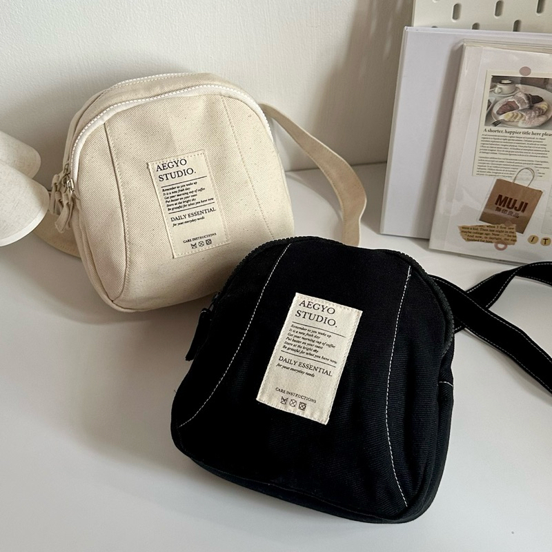 INS KOREAN MOGU CANVAS ADJUSTABLE STRAP BAG TAS BAHAN KANVAS SERBAGUNA SELEMPANG ESTETIK MUAT BANYAK