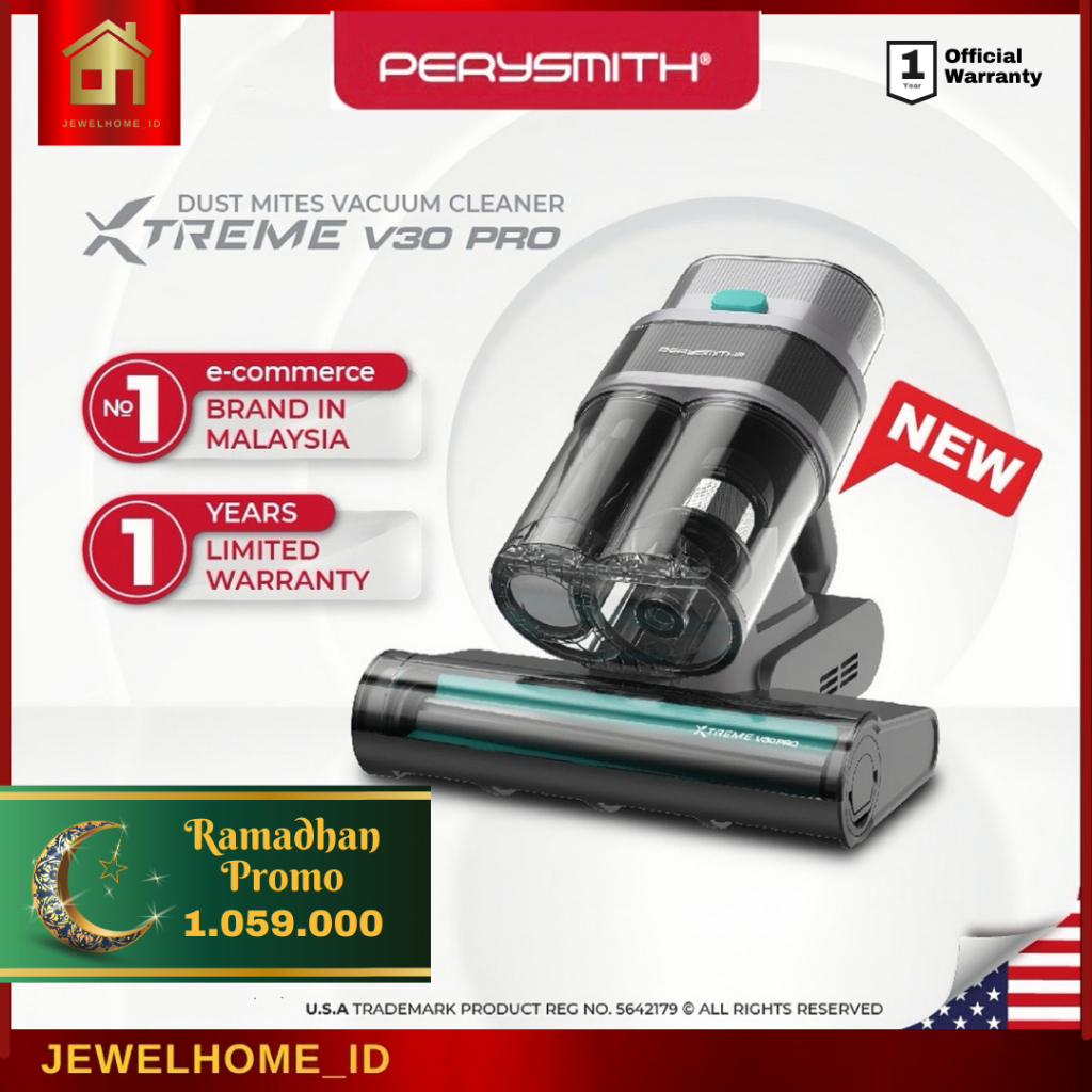 PerySmith V30 Pro UV Anti Dust Mite Double Dust Cup Bed Vacuum Cleaner