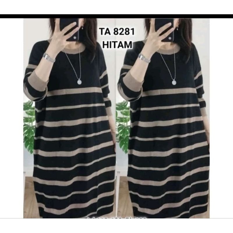dress rajut jumbo wanita/tunik jumbo rajut salur real pict