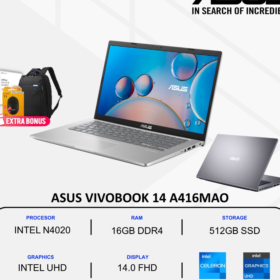 Terbatas LAPTOP SEKOLAH MURAH ASUS VIVOBOOK A416MAO 8GB 512GB SSD FHD WIN11HOME  OFFICE ORI