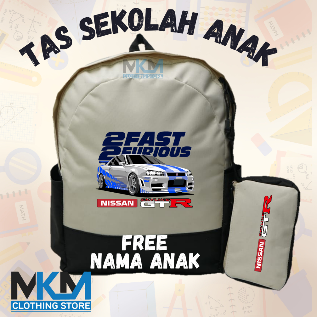 Tas Anak Mobil Nissan GT-R 2Fast 2Furious I Tas Anak Sekolah dan Tempat Pensil Custom Mobil Nissan G