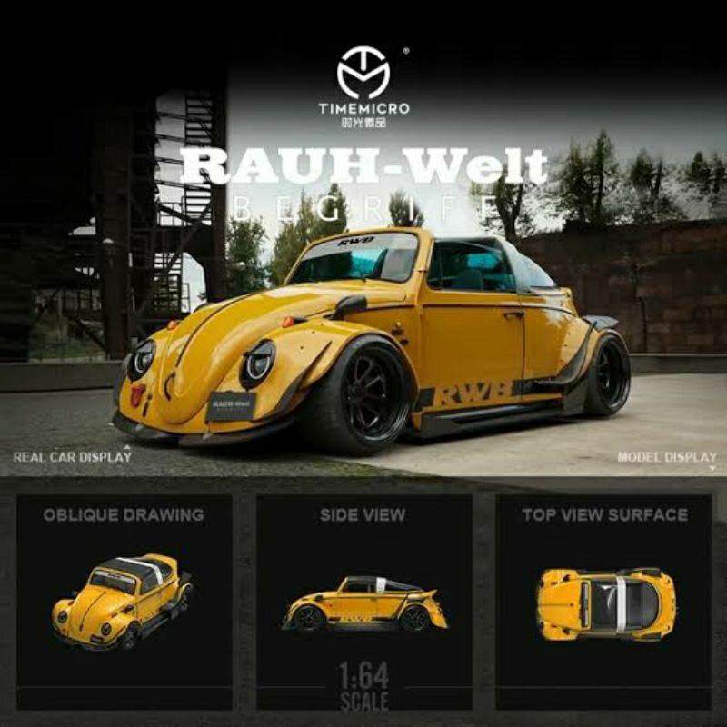 Diecast Time Micro RWB VW Beetle Yellow Segel