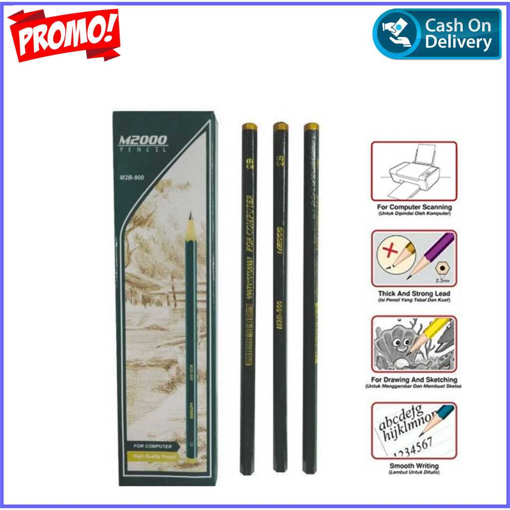 

12 pcs pensil 2b for computer pensil kayu premium m2000 pensil murah cocok untuk anak sekolah