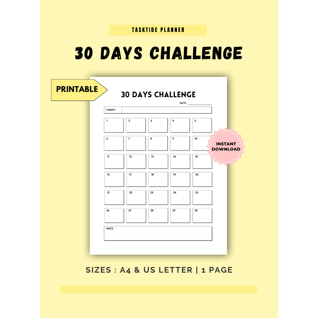 

Printable Digital Planner - Undated 30 Days Challenge